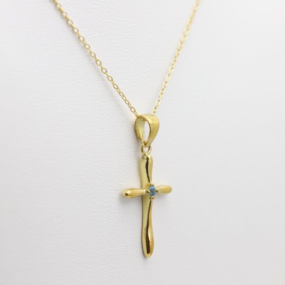 Silver Cross Natural Blue Topaz Cross Pendant plated with 14k gold - Picture 4 of 8